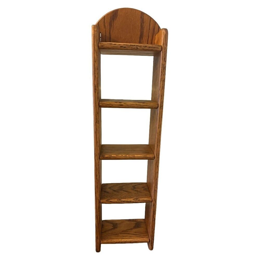 Vintage Narrow Wooden 5 Tier Display Shelf Bookcase Arched Top